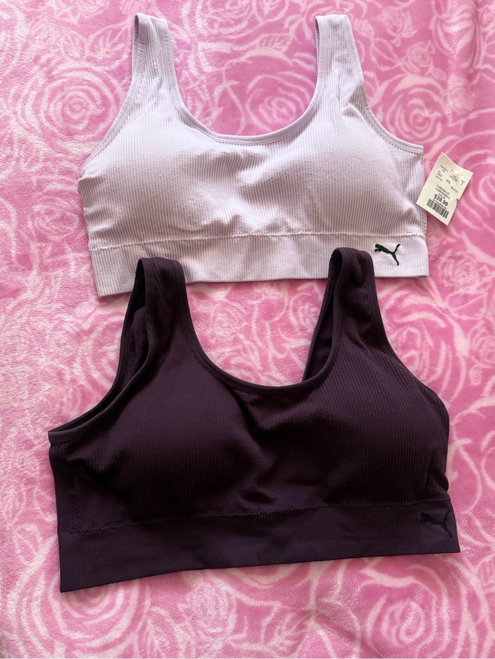 NWT PUMA Ribbed Seamless Sports Bras in Light Lavender and Deep Plum